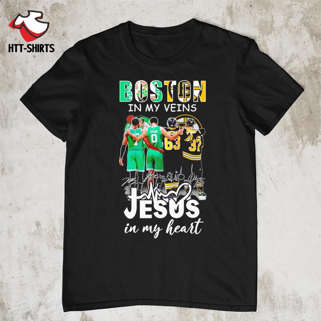 Top boston in my veins Jesus heart signatures shirt